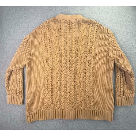 Quince Oversized Cardigan Women's Size M Cable Knit Organic Cotton Sweater Camel - Picture 8 of 9